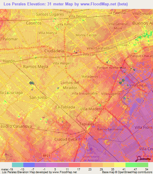 Los Perales,Argentina Elevation Map