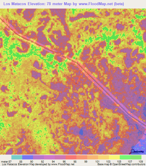 Los Matacos,Argentina Elevation Map