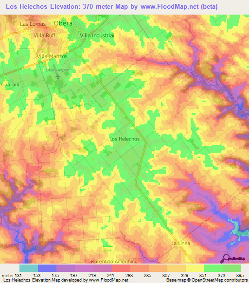 Los Helechos,Argentina Elevation Map