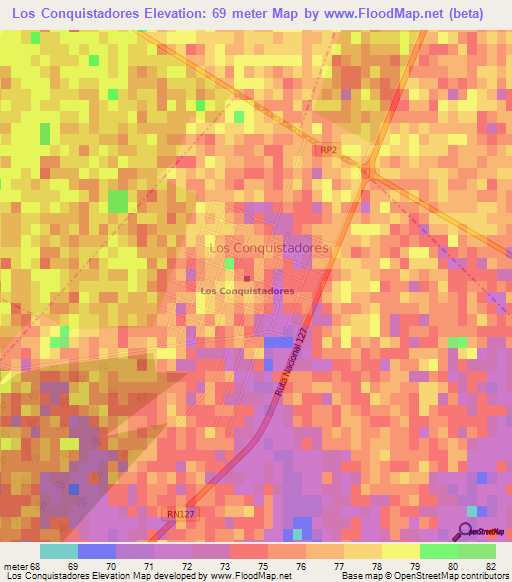 Los Conquistadores,Argentina Elevation Map