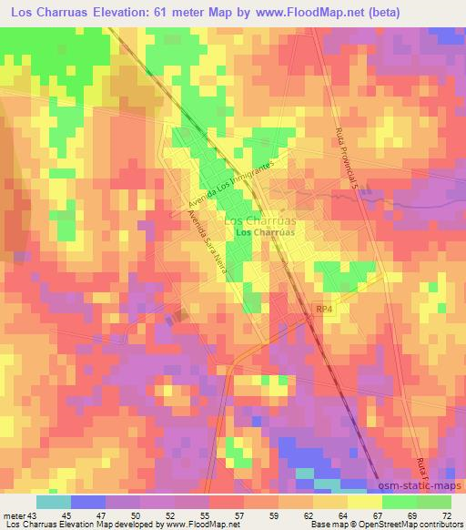 Los Charruas,Argentina Elevation Map