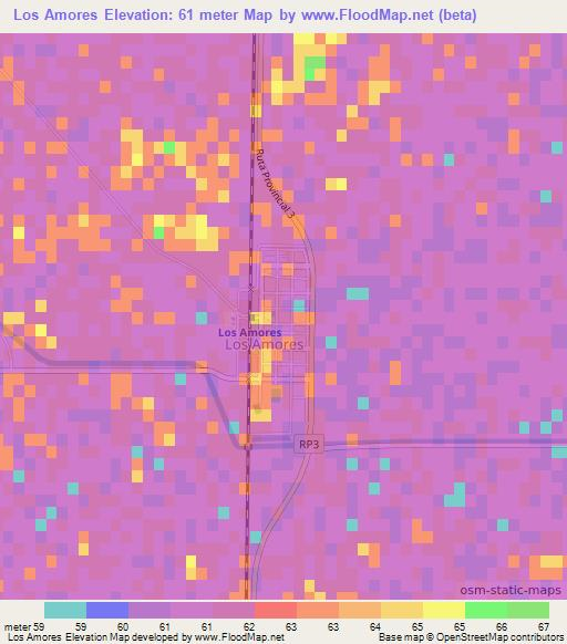 Los Amores,Argentina Elevation Map