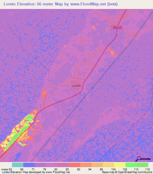 Loreto,Argentina Elevation Map