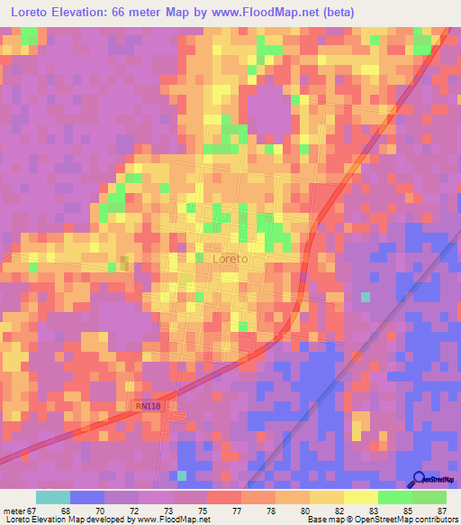 Loreto,Argentina Elevation Map