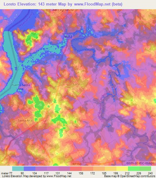 Loreto,Argentina Elevation Map