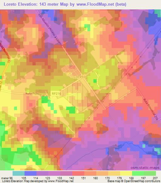 Loreto,Argentina Elevation Map