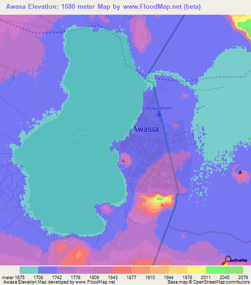 Awasa,Ethiopia Elevation Map