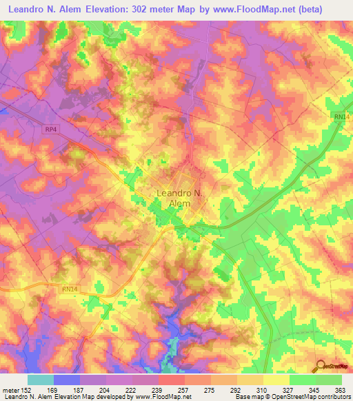 Leandro N. Alem,Argentina Elevation Map