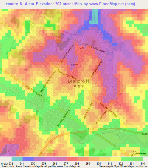 Leandro N. Alem,Argentina Elevation Map