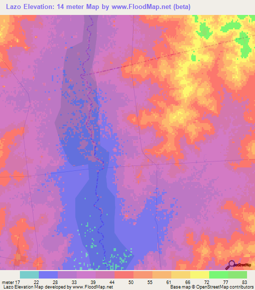 Lazo,Argentina Elevation Map