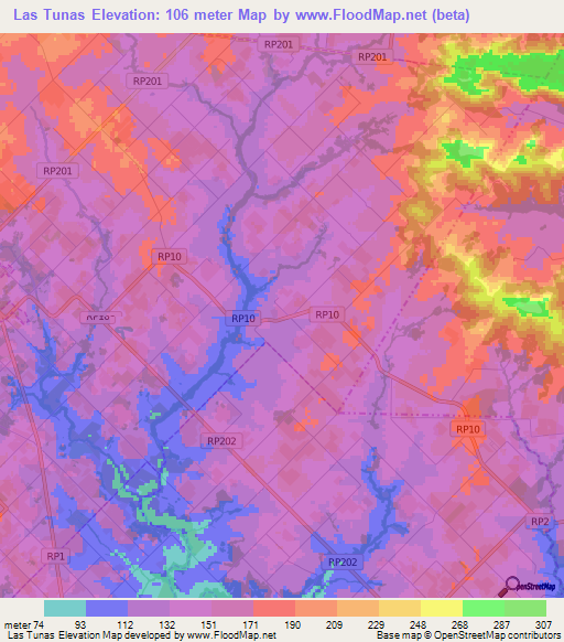 Las Tunas,Argentina Elevation Map