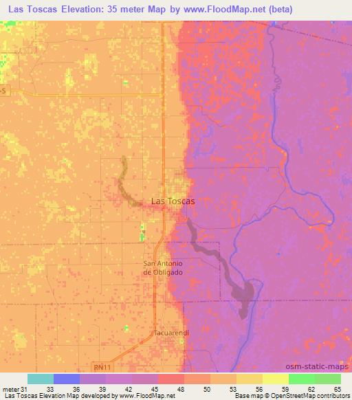 Las Toscas,Argentina Elevation Map
