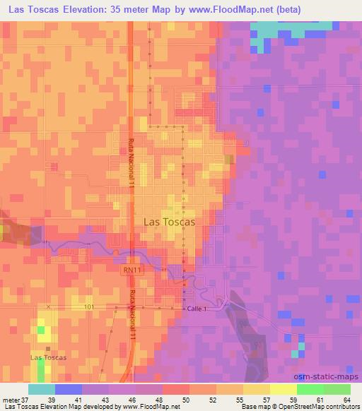 Las Toscas,Argentina Elevation Map