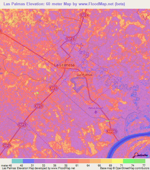 Las Palmas,Argentina Elevation Map
