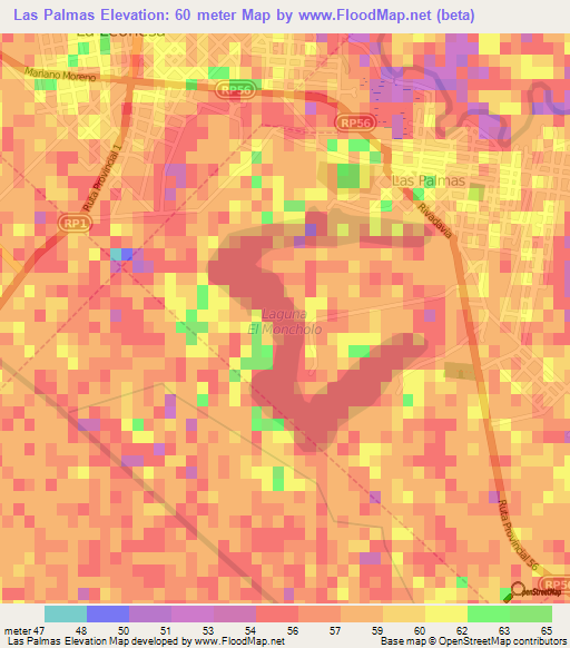 Las Palmas,Argentina Elevation Map