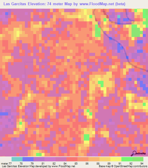 Las Garcitas,Argentina Elevation Map
