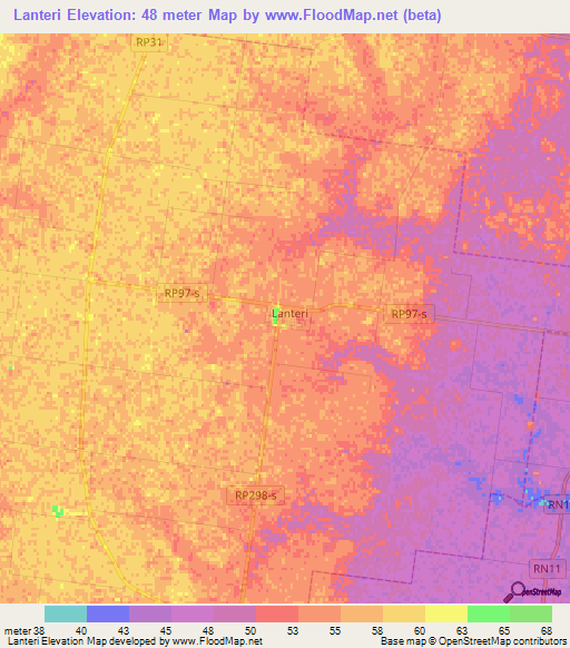 Lanteri,Argentina Elevation Map