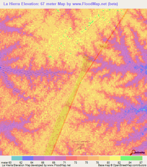 La Hierra,Argentina Elevation Map