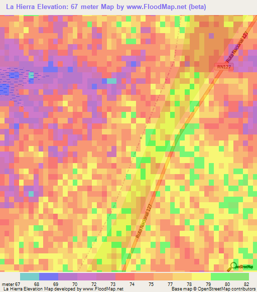La Hierra,Argentina Elevation Map