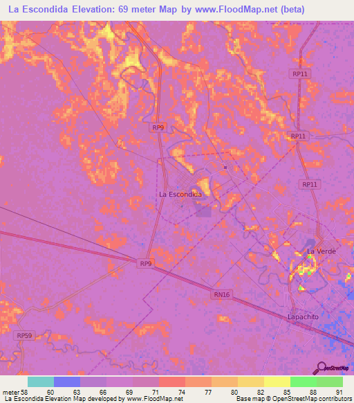 La Escondida,Argentina Elevation Map