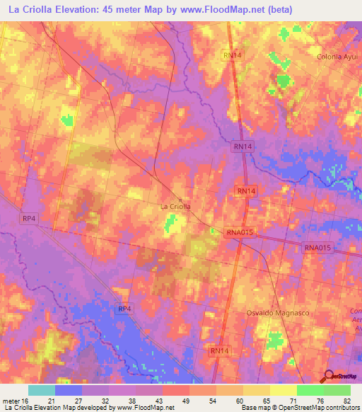La Criolla,Argentina Elevation Map