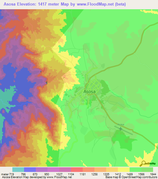 Asosa,Ethiopia Elevation Map