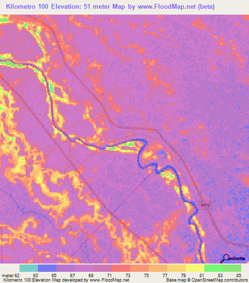 Kilometro 100,Argentina Elevation Map