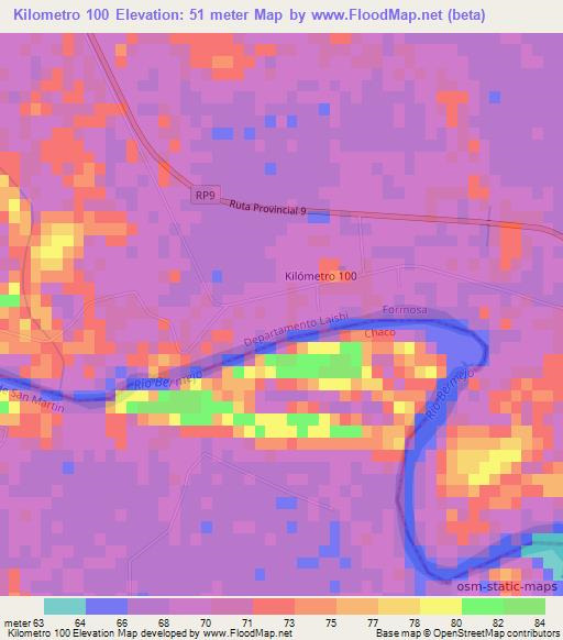 Kilometro 100,Argentina Elevation Map