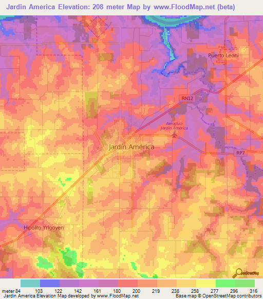Jardin America,Argentina Elevation Map