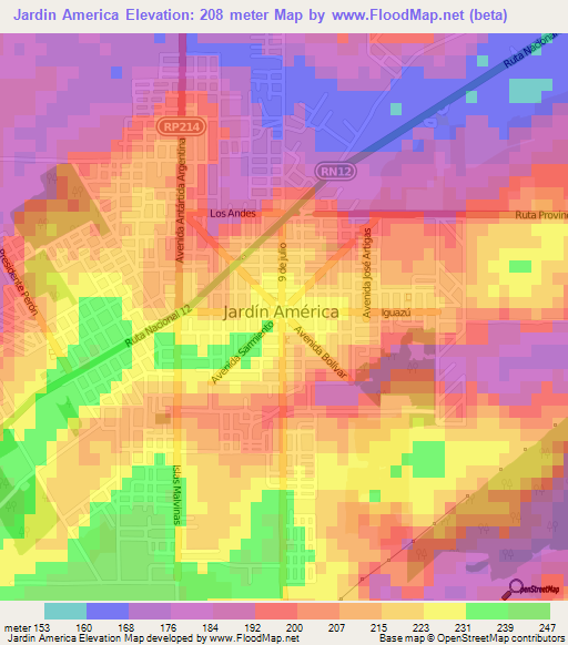 Jardin America,Argentina Elevation Map
