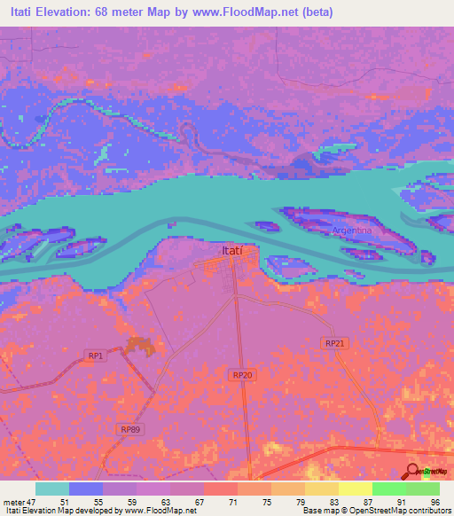 Itati,Argentina Elevation Map