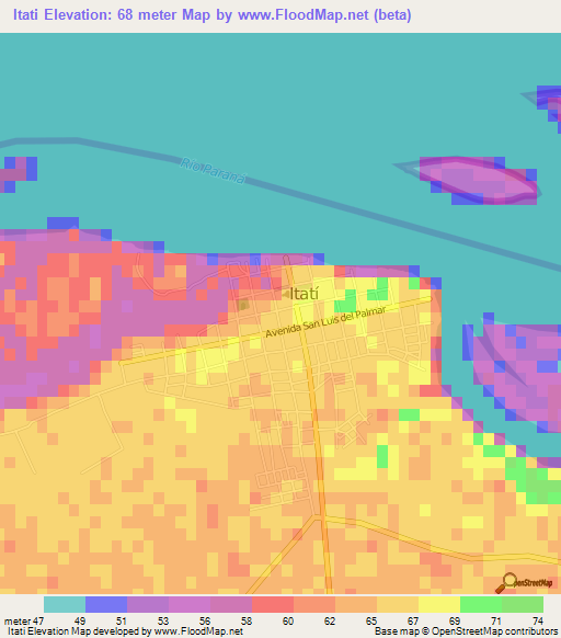 Itati,Argentina Elevation Map