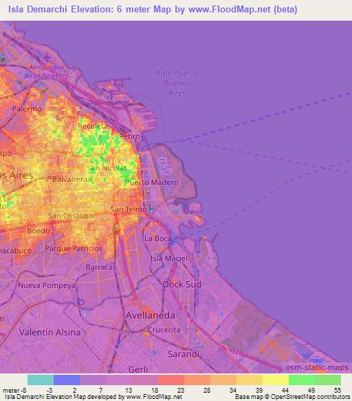 Isla Demarchi,Argentina Elevation Map