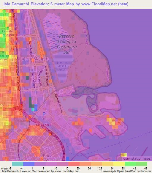 Isla Demarchi,Argentina Elevation Map