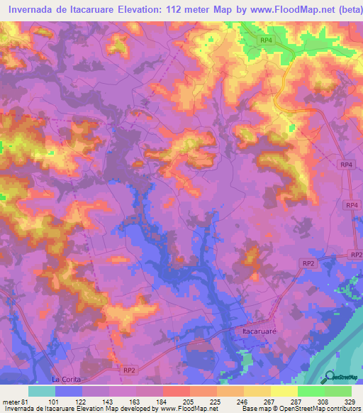 Invernada de Itacaruare,Argentina Elevation Map