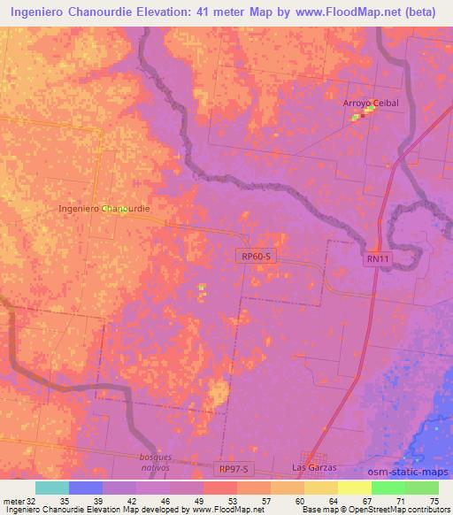 Ingeniero Chanourdie,Argentina Elevation Map