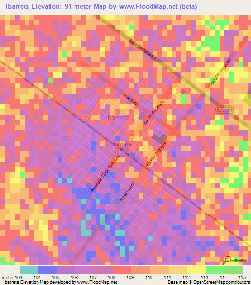 Ibarreta,Argentina Elevation Map