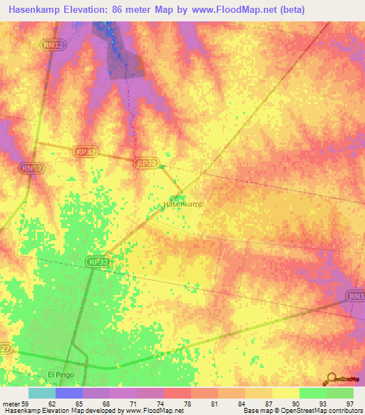 Hasenkamp,Argentina Elevation Map