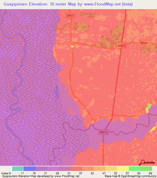 Guayquiraro,Argentina Elevation Map