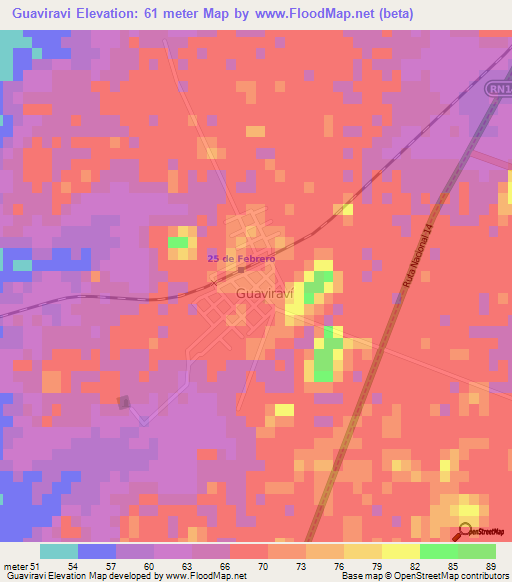 Guaviravi,Argentina Elevation Map