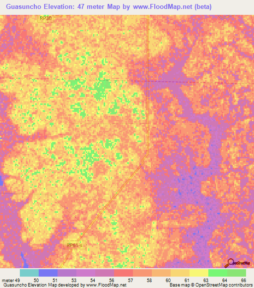 Guasuncho,Argentina Elevation Map