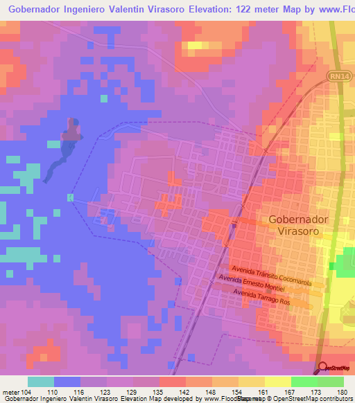Gobernador Ingeniero Valentin Virasoro,Argentina Elevation Map