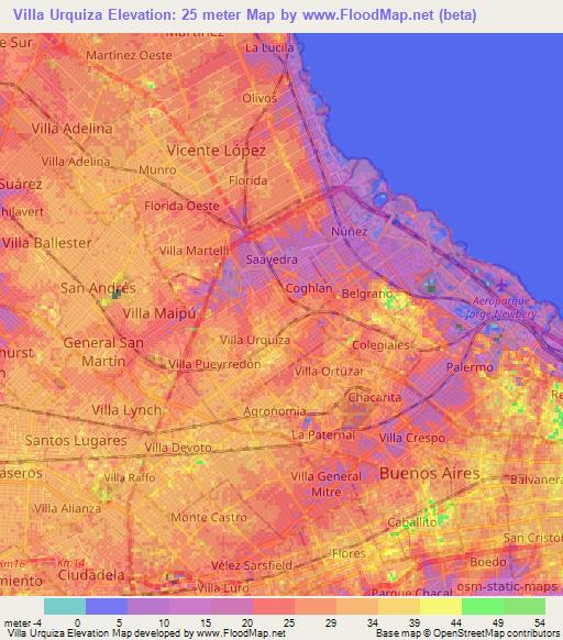Villa Urquiza,Argentina Elevation Map