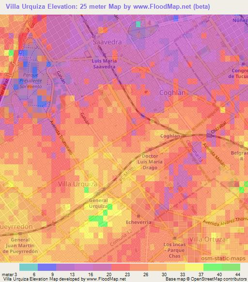 Villa Urquiza,Argentina Elevation Map