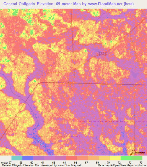 General Obligado,Argentina Elevation Map