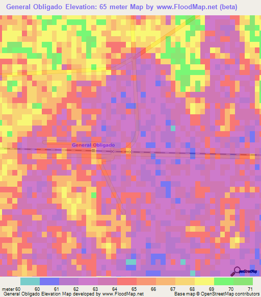 General Obligado,Argentina Elevation Map