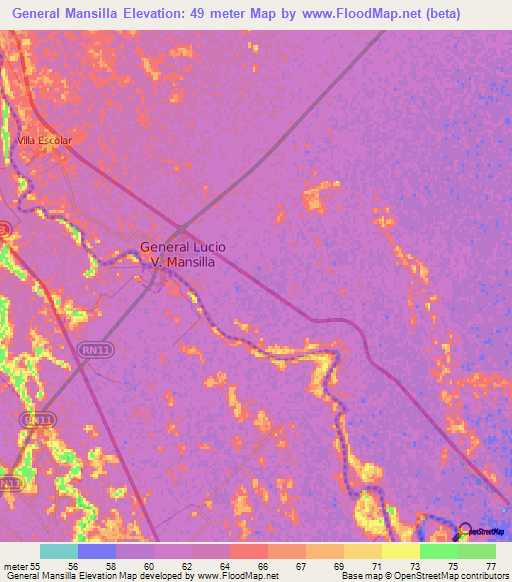 General Mansilla,Argentina Elevation Map