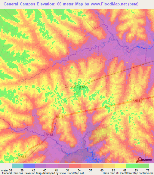 General Campos,Argentina Elevation Map