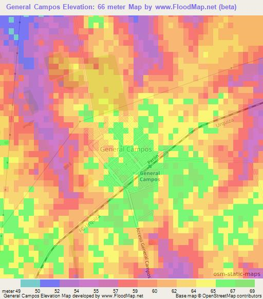 General Campos,Argentina Elevation Map