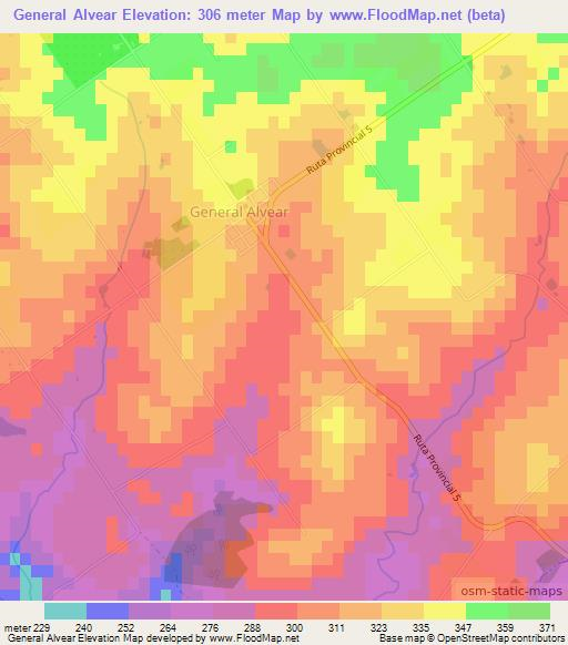 General Alvear,Argentina Elevation Map